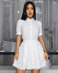 Edwina Off-White Blouse & Crochet Skort Set