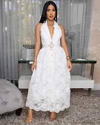 Ruthshell Off-White Lace Halter Midi Dress