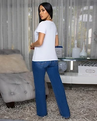 Angelie Dark Wash Denim Straight Legs Jeans