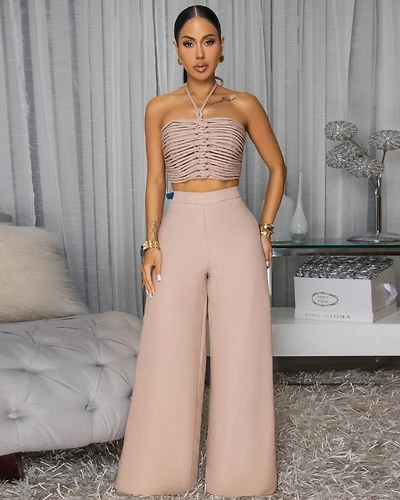 Callin Nude Linen Pants Set