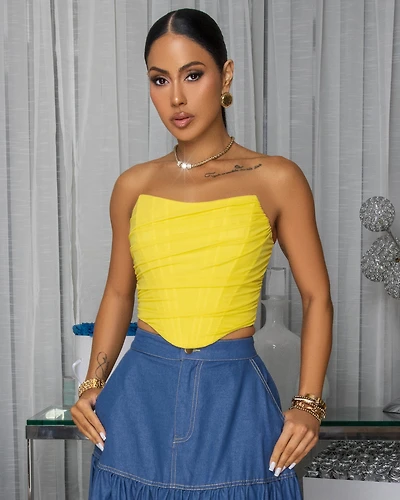 Halle Yellow Mesh Crop Corset
