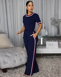 Jameson Navy-Blue Stripes ULTRA-LUXE Knit Pants Set (9/2025)