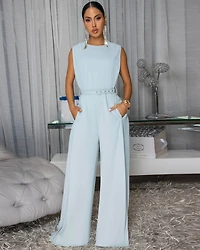 Scottie Light Blue Draped Luxe Jumpsuit