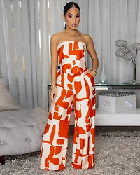 Jonna Tomatoe Red Cream Print Jumpsuit