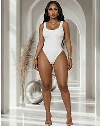 Lucia White V-Back Ribbed LUXE Bodysuit