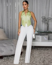 Islane Lime White Embroidery Top