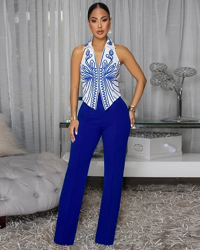 Kiki Royal-Blue High Waist Pants