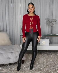 Mirage Burgundy Ribbed Sweater Cardigan