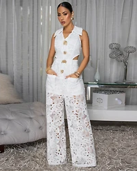 Emberley White Crochet Cut-Out Jumpsuit