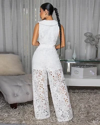Emberley White Crochet Cut-Out Jumpsuit