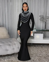 Wallace Black Rhinestones Maxi Bandage Dress