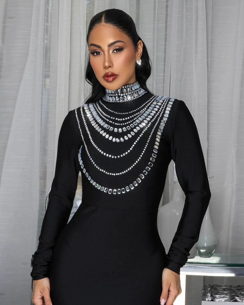 Wallace Black Rhinestones Maxi Bandage Dress