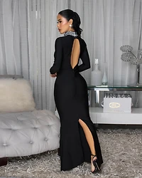 Wallace Black Rhinestones Maxi Bandage Dress