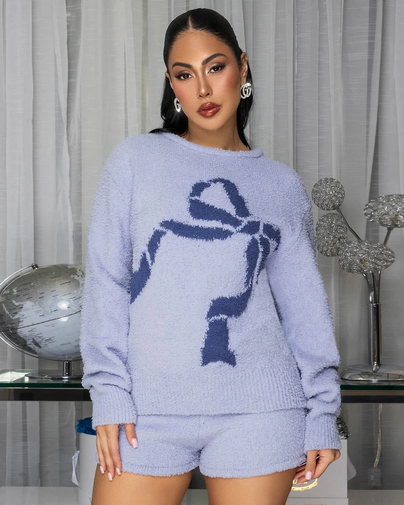 Ballie Blue Bow Knit Short Set