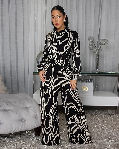 Sahar Black & Ivory Print Jumpsuit