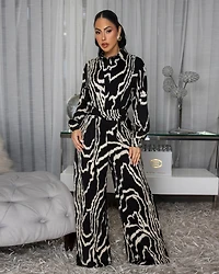 Sahar Black & Ivory Print Jumpsuit
