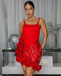 Alexandria Red 3D Floral Bandage Dress