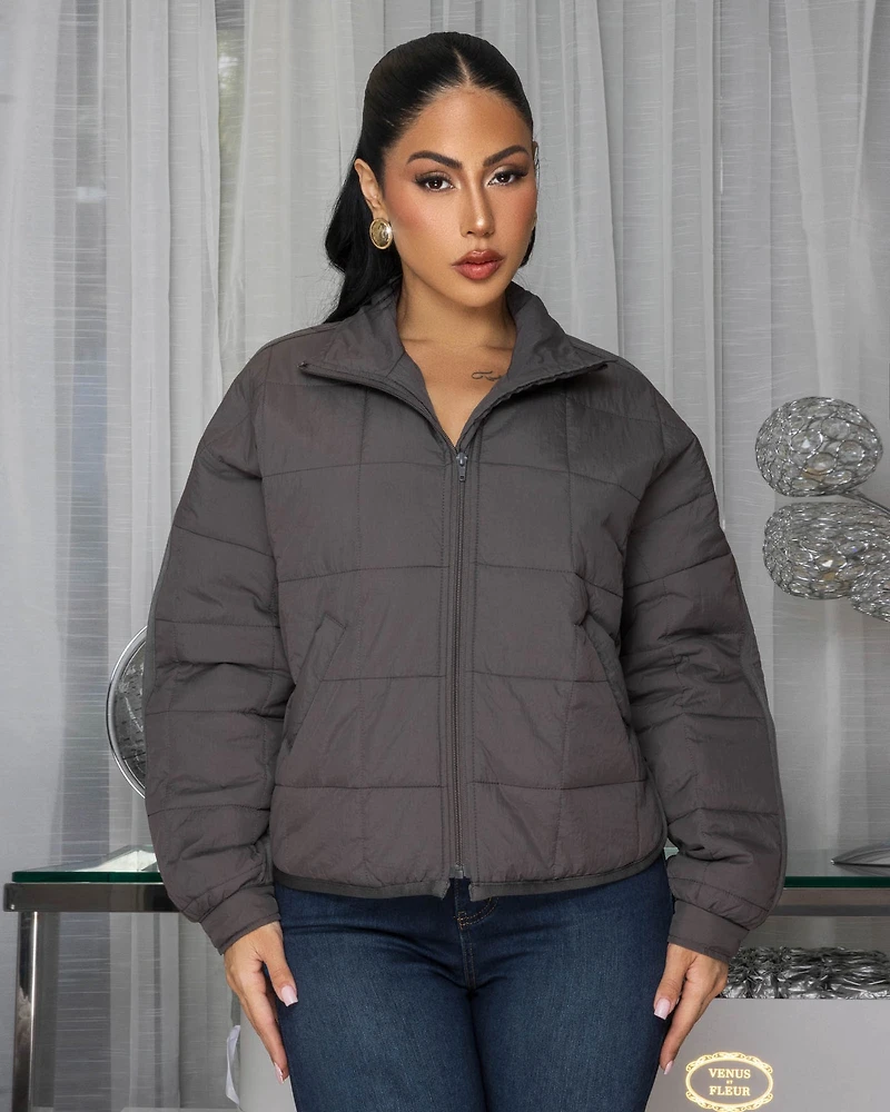Zelina Dark Grey Puffy Jacket