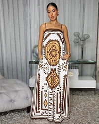 Izza Off-White Brown Print Woven Jumpsuit (SHIPS 4/2)