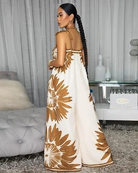 Anjorie Cream Brown Print Woven Jumpsuit (SHIPS 4/2)