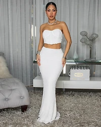 Karina White Textured Top & Maxi Mermaid Skirt Set