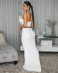 Karina White Textured Top & Maxi Mermaid Skirt Set