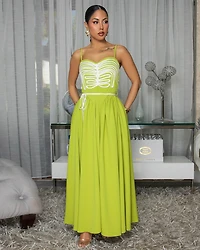 Elowen Lime White Embroidery Maxi Dress