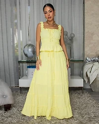 Diossa Yellow Textured Top & Maxi Skirt Set