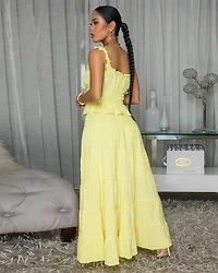 Diossa Yellow Textured Top & Maxi Skirt Set