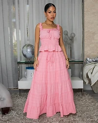 Diossa Dusty Rose Textured Top & Maxi Skirt Set