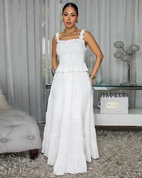 Diossa White Textured Top & Maxi Skirt Set