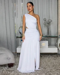 Florienne White Cut-Out Back Slit Leg Maxi Dress