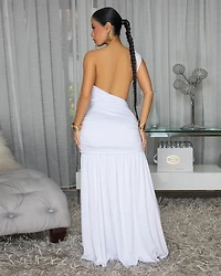 Florienne White Cut-Out Back Slit Leg Maxi Dress