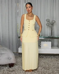 Bernan Butter Yellow Top & Pleated Maxi Skirt Set