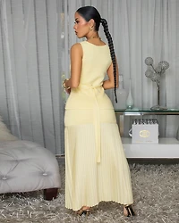 Bernan Butter Yellow Top & Pleated Maxi Skirt Set