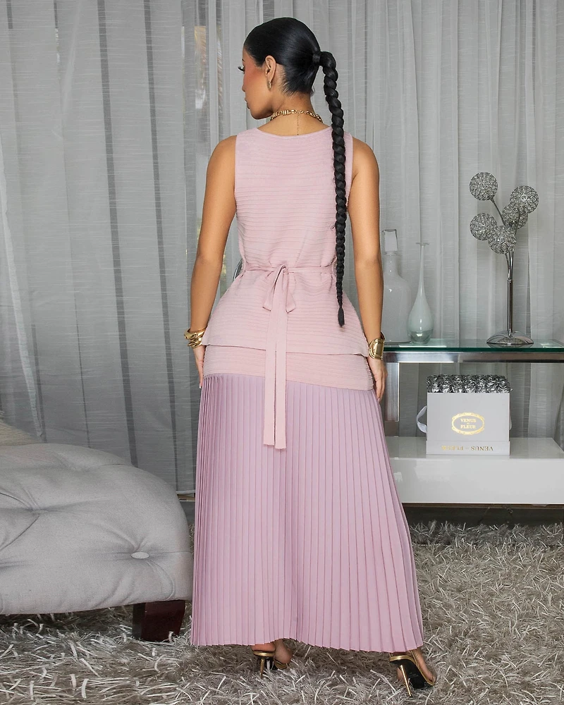Bernan Mauve Top & Pleated Maxi Skirt Set