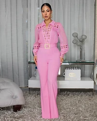 Valden Baby Pink Belted Jumpsuit