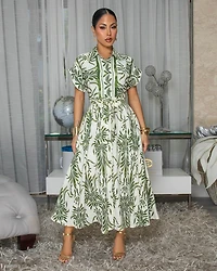 Vixen Olive Green Cream Floral Print Maxi Dress