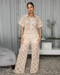 Chloe Nude Crochet Top & Pants Set