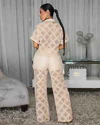 Chloe Nude Crochet Top & Pants Set