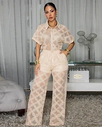Chloe Nude Crochet Top & Pants Set