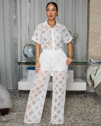 Chloe White Crochet Top & Pants Set