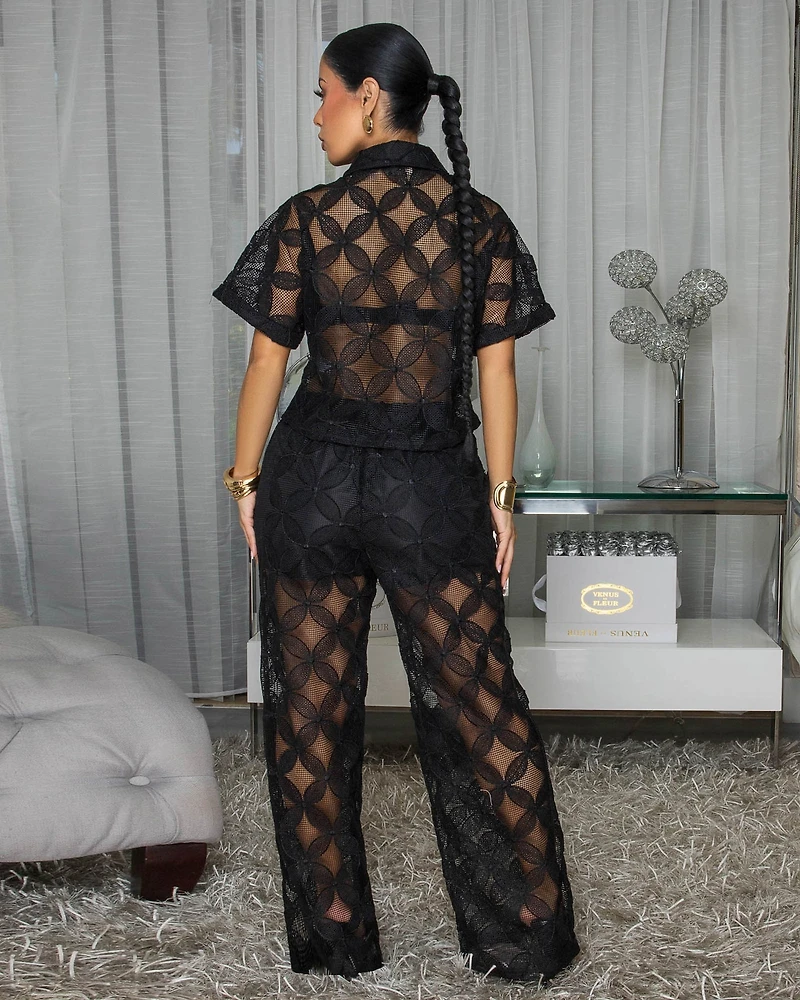 Chloe Black Crochet Top & Pants Set