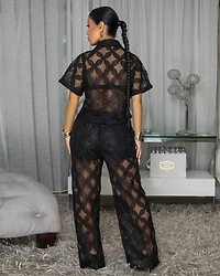 Chloe Black Crochet Top & Pants Set