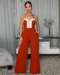 Bianca Rust Orange Nude Rope Design Halter Jumpsuit