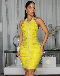 Estelle Yellow Silver Chain Mini Bandage Dress