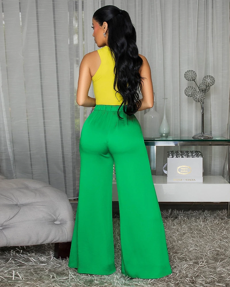 Malienne Kelly Green Belted Silky Pants