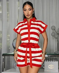 Ensley Red Cream Stripes Romper