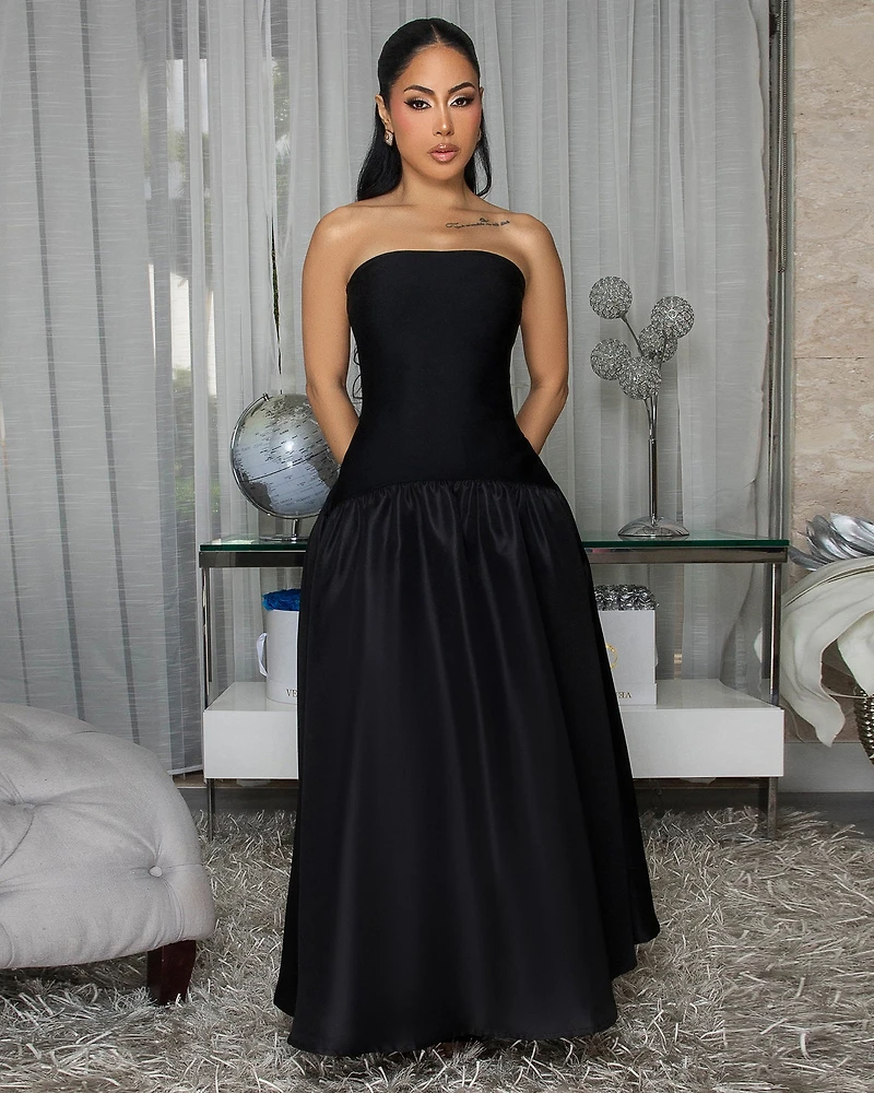 Carmina Black Strapless Maxi Bandage Dress