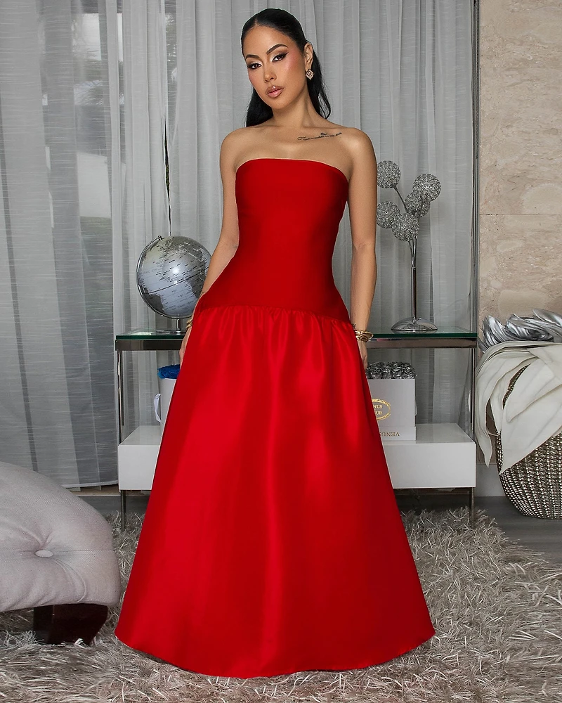 Carmina Red Strapless Maxi Bandage Dress